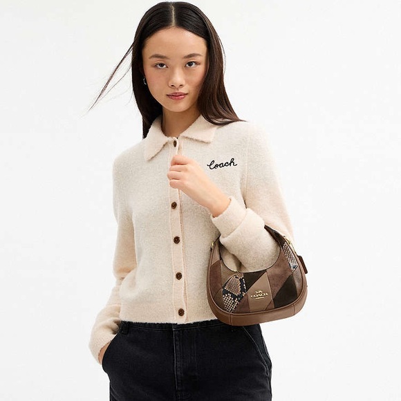 Coach Carmen Mini Crossbody Bag With Patchwork Gold/Mushroom NWT CCE62 - Picture 5 of 16